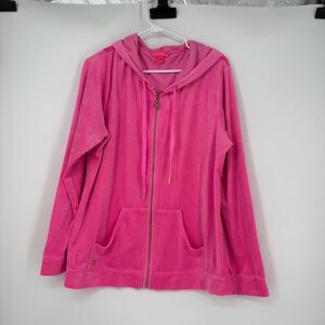 Lilly Pulitzer Larina Velour Zip Up Hoodie Preppy Gym Lounge Comfy Pink Size XXL